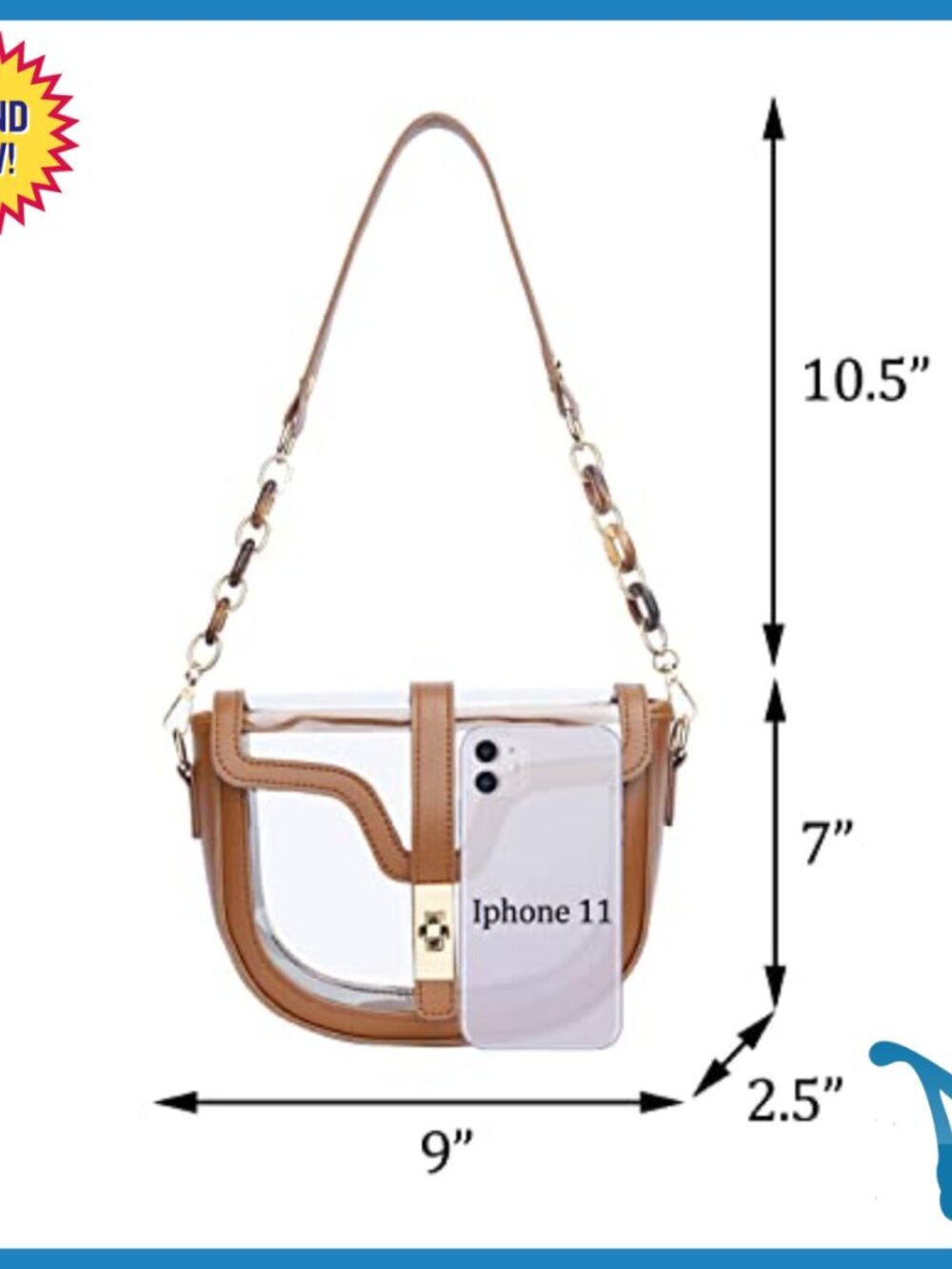 Clear Crossbody Bag Stadium Approved Vegan Leather See-Through Purse - Picture 7 of 7